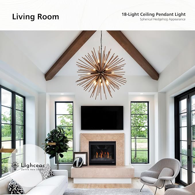 37.4" Farmhouse Sputnik Chandelier for Dining Room Rustic Handmade Natural Wood 18-Light Hanging Ceiling Pendant Light Fixture Starburst Wood Chandeliers for Kitchen Bedroom Foyer Hallway - Image 4
