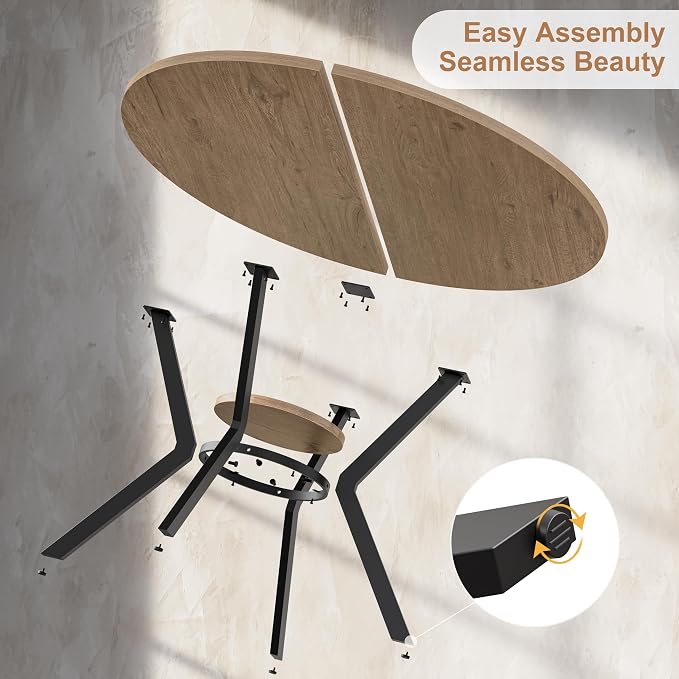 MECHYIN 42" Round Dining Table for 2-4, Farmhouse Kitchen Table with Storage, Space Saving Circle Dinner Table, Rustic Light Wood Kitchen & Dining Room Tables with Metal Legs for Kitchen, Dining Room - Image 9