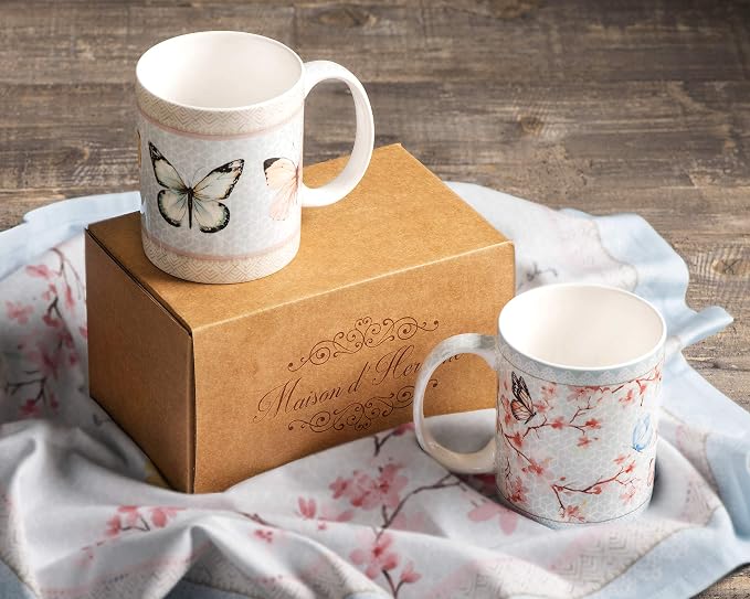 Maison d' Hermine Coffee Mug with Handles Tea Cups (12 Ounce, Pack of 2) | Fine Bone China Coffee Mugs for Hot Beverages Cappuccino Latte Home Restaurant Hotel Spring Summer -Blossoms in Spring - Image 3