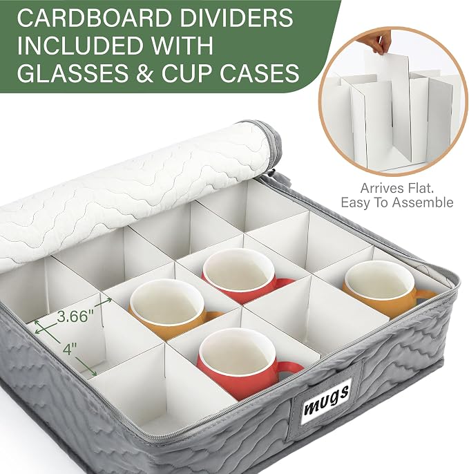 LotFancy China Storage Containers, Quilted 5-Piece Set, Tea Cup and Saucer Storage Box, Chinaware Dinnerware Dish Plate Mug Storage Case, 48 Felt Protectors, Cardboard Dividers Included - Image 2