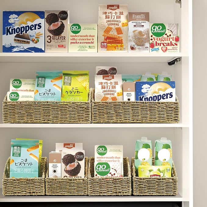 Pantry Baskets Organization, Wicker Storage Basket Green | Handwoven Pantry Organizers and Storage with Built-in Handles, Laundryroom Organization Storage Bins for Snack Cans - Image 4