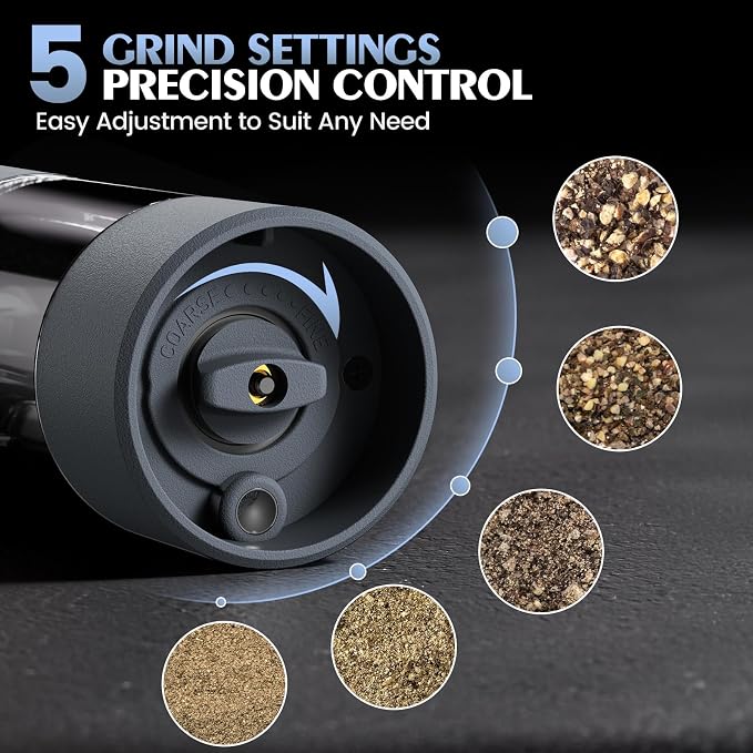 Salt and Pepper Shakers Electric Salt Pepper Grinder Set Kitchen Accessories Upgraded Larger Grey Battery Salt Pepper Grinder Shakers Cooking Birthday Gifts for Men - Image 2