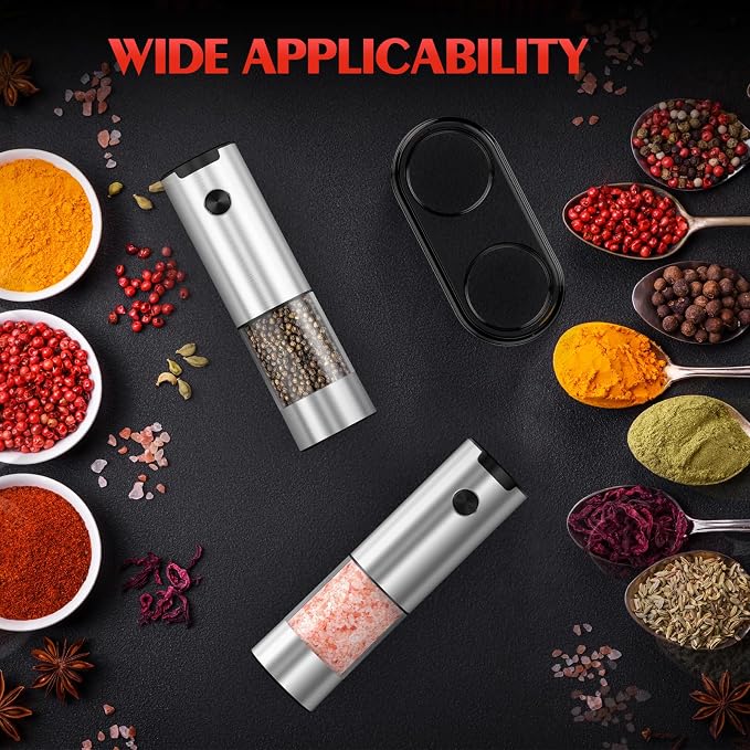 Electric Salt and Pepper Grinder- Automatic Battery Pepper Mill Shakers Kitchen Essentials for New Home Adjustable Coarseness Upgraded Larger Capacity with Led for Housewarming Gifts - Image 5