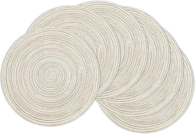 SHACOS Round Placemats Set of 6 Braided Circle Place Mat Washable 15 inch Table Mats for Kitchen Dining Table Decor Mixed Color (Ivory, 6) by SHACOS