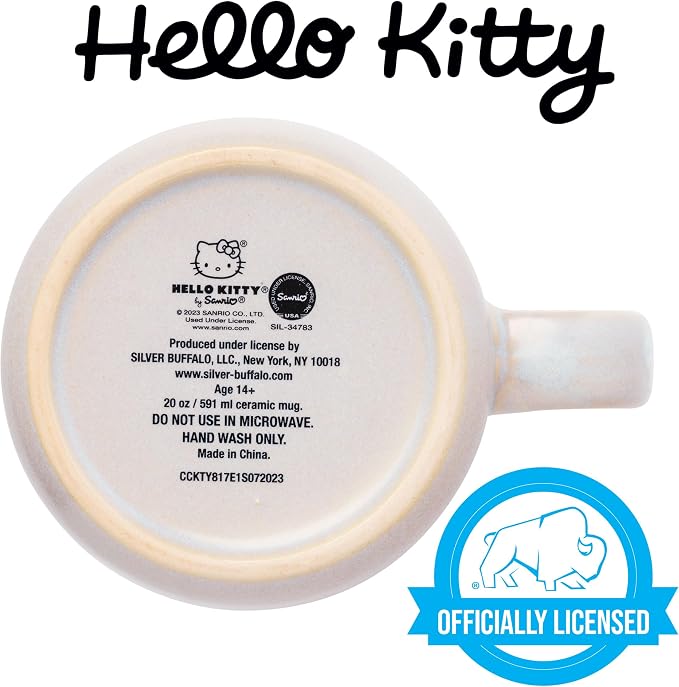 Silver Buffalo Sanrio Hello Kitty Sitting, Reactive Glaze Camper Mug, 20oz | Hearts and Bows, Ceramic, 0.59 Liters - Image 4