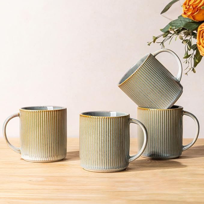 theterra Ceramic Coffee Mugs Set of 4, 14.2 oz Coffee Cups with Handle | Handmade, Suitable for Latte, Tea, Milk, Beer & Hot Cocoa, Desert Sage by TheTerra