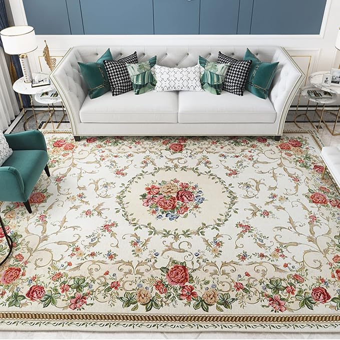 Vintage Rustic Shabby Rose Rugs Luxury Soft Elegant Traditional Rugs Floral Accent Carpet for Home Living Room/Bedroom, 6′6″ × 9′6″, Country Rose - Image 2