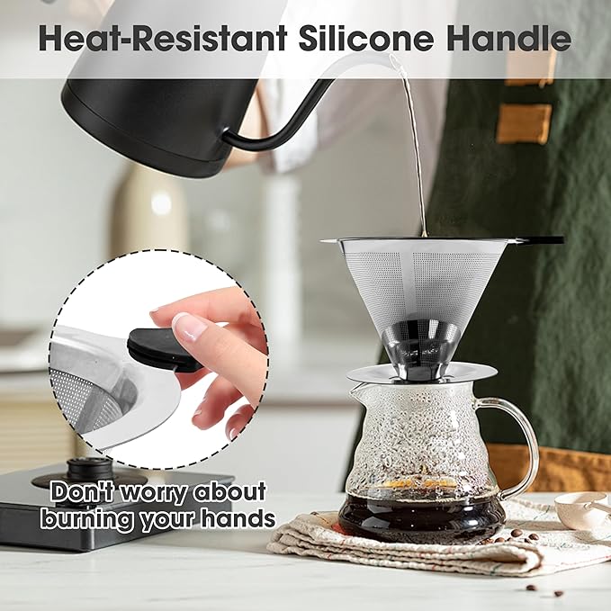 Stainless Steel Pour Over Coffee Dripper - Reusable & Eco-Friendly Filter, Enhanced Flavor Extraction, Universal Compatibility for All Coffee Grinds"