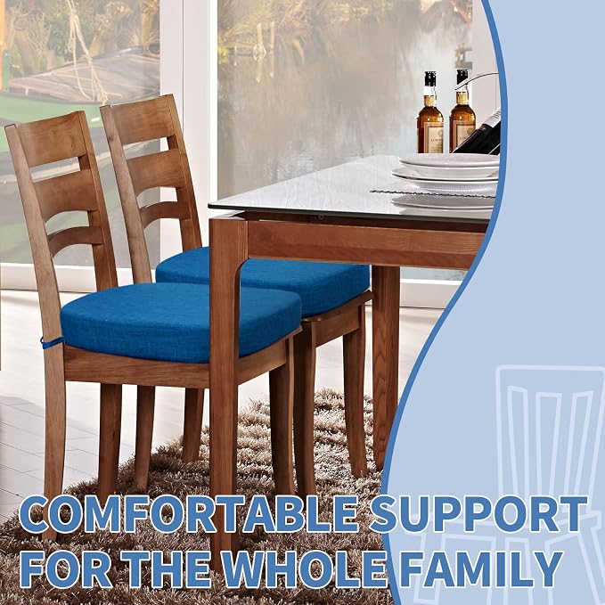 BUYUE Thickened 2.5" Dining Chair Cushions Set of 6, U-Shape High Density Foam Comfortable Chair Pads for Kitchen, Slip Resistant Indoor Seat Cushions (6 PCS, Dark Blue) - Image 2