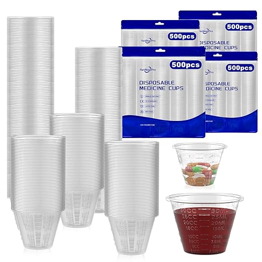 Disposable Medicine Cups Graduated, Bulk Pack of 2000, 1 oz (30ml) Small Plastic Measuring Cup for Liquid Medication, Paint, epoxy, Pill and Resin