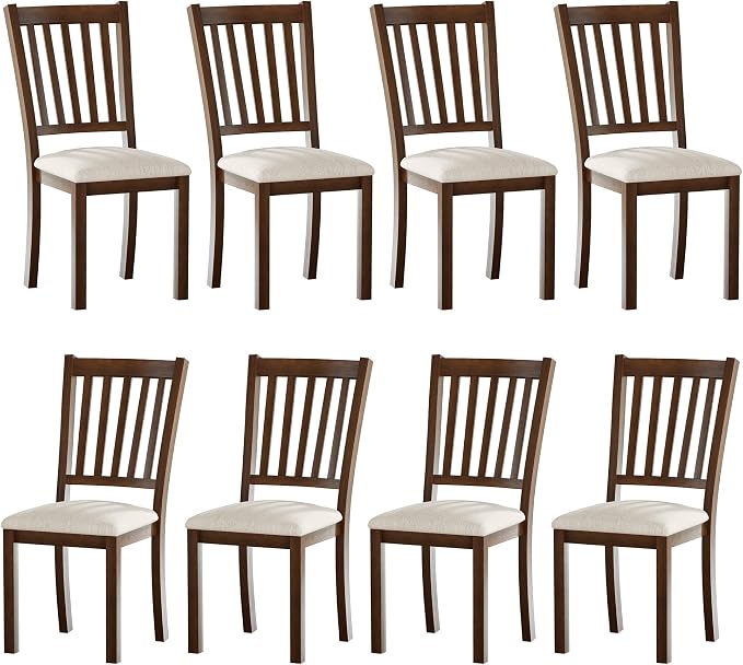 AMERLIFE Set of 8 Farmhouse Upholstered Dining Chairs with Wood Legs, Brown | Curved Back Design, Padded Dining Chairs, Solid Wood Legs, Dining Room Seating, Dark Brown Finish by AMERLIFE