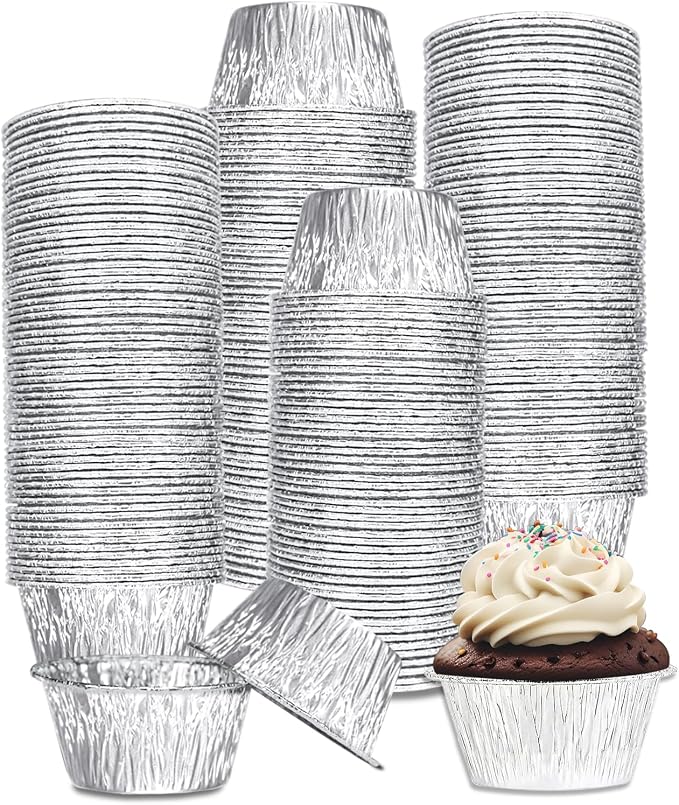 150 Pcs Aluminum Foil Baking Cups 4 Oz, SUPPHOUS Disposable Ramekin Aluminum Cupcake liners, Silver Foil Baking Cups Muffin Liners for Cupcake, Baking, Egg Tart, Pudding, Creme Brulee by SUPPHOUS