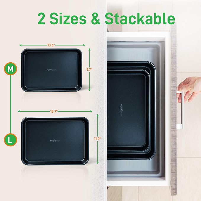 NutriChef 16-Piece Baking Pan Set, Non-Stick Cookie Sheet Bakeware, Durable Food-Grade Metal, Easy-to-Clean Oven Trays, Dishwasher Safe, Includes 8 Large (15.7") & 8 Medium Pans (13.4"), Blue Diamond - Image 2
