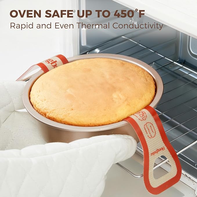 8 Inch Round Cake Pan Set for Baking with 2 Pcs Silicone Baking Sling Mats, Nonstick Circle Cake Pans Set of 2, 2.5" Deeper Layer Cake Tin for Oven, Cheesecake Mold, Huty Duty, Golden - Image 9