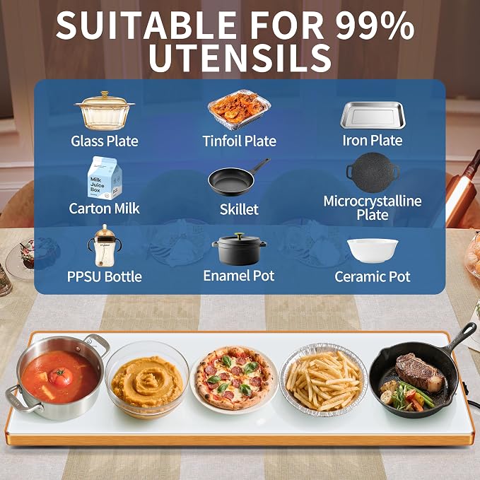 Warming Trays for Buffets Party, 40"x12", Tempered Glass Food Warmer, White | Keep Food Warm,Electric Warming Mat For food for Daily Use, Button Temperature Control,Full Surface Warm,Build-in Thermostat - Image 4