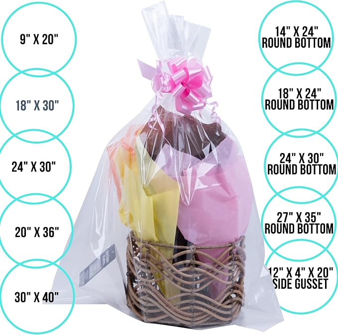 A1 Bakery Supplies BOPP Clear Cellophane Bags 10 Pack - 24x30 Inches Blooms Design | Perfect for Gift Baskets, Wine Bottles, Small Baskets, Mugs, and Gifts | Flat Gift Bags for Elegant Packaging - Image 4