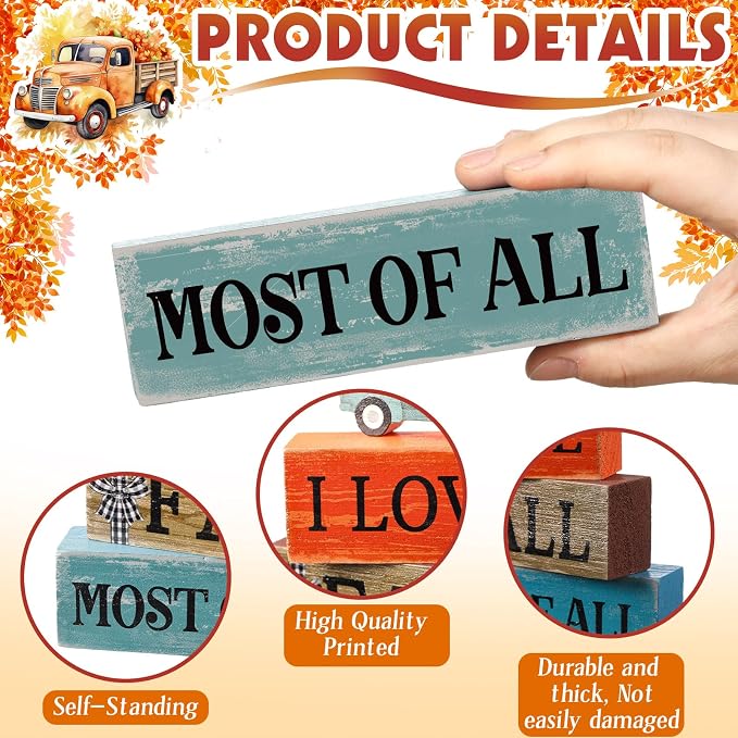 4 Pcs Thanksgiving Decoration for Home Fall Truck Decor Fall Tiered Tray Decor Rustic Wooden Truck Block Sign Gift Thanksgiving Centerpiece Autumn Table Decorations for Harvest Party Kitchen Home - Image 6
