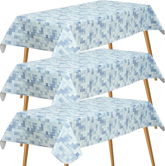 FIFTY FEET 54X54 Inch Square Tablecloth, Vinyl Tablecloth with Flannel Backing Waterproof Table Cloth, Spill Proof Picnic Table Cover for Outdoor/Indoor/Camping/Dining(Blue Plaid) - 3 Packs by FIFTYFEET