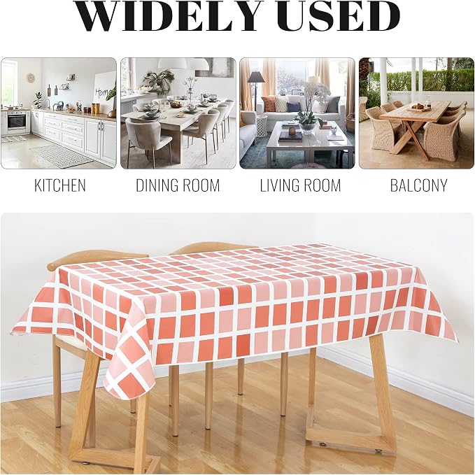 FIFTY FEET 84 * 60 Inch Rectangle Tablecloth, Vinyl Tablecloth with Flannel Backing for Rectangle Tables Waterproof, Plastic Picnic Table Cover for Dining Table/Buffet Parties/Camping(Red Plaid) - Image 7