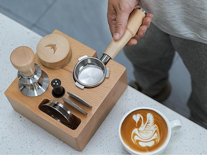 54mm Breville Tamper Kit Maple Bottomless Portafilter, Self Leveling Spring Loaded Tamper, Distributor, Beechwood Tamping Station & Smart Coffee Scale