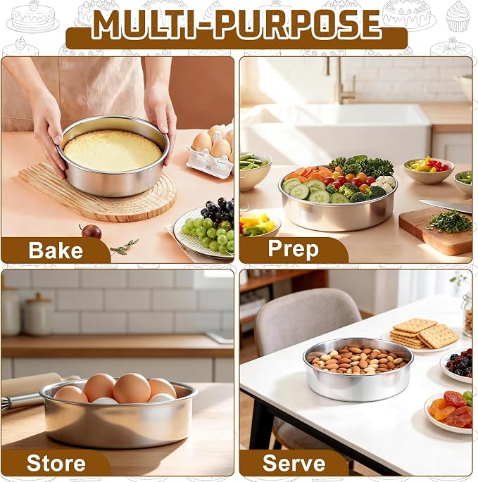 E-far 7 Inch Cake Pan Set of 3, Stainless Steel Round Baking Pans Tins for Layer Birthday Wedding Cakes, Dishwasher & Oven Safe, Healthy & Non-toxic, Leak Proof & Mirror Polished - Image 8