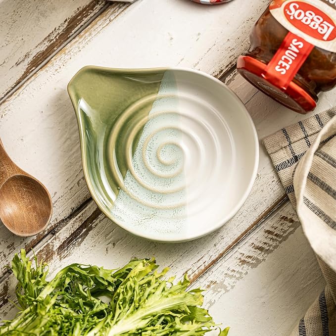 Ceramic Spoon Rest for Kitchen Counter, Large Spoon Holder Nonstick | 5 Inches for Stove Top, Cooking Utensils, Heat-Resistant, Easy to Clean | Modern Farmhouse Kitchen Decor, Gradient Green - Image 2