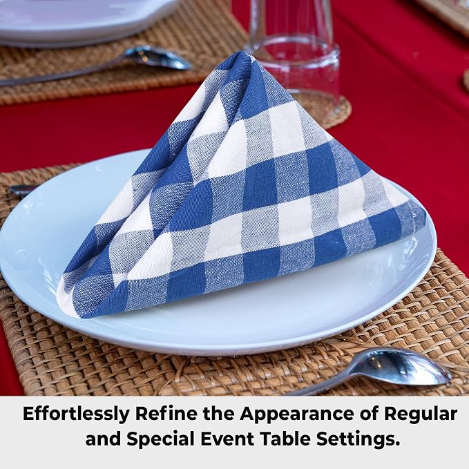 Urban Villa Cloth Napkins Cotton 20x20 (Set of 6) Blue Cheks - Image 2