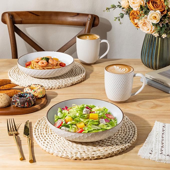 GBhome Large Coffee Mugs Set of 6, 16oz Handmade Embossed Coffee Mugs Set with Large Handle for Cappuccino/Latte/Tea/Hot Cocoa, Dishwasher & Microwave Safe, Off White - Image 9