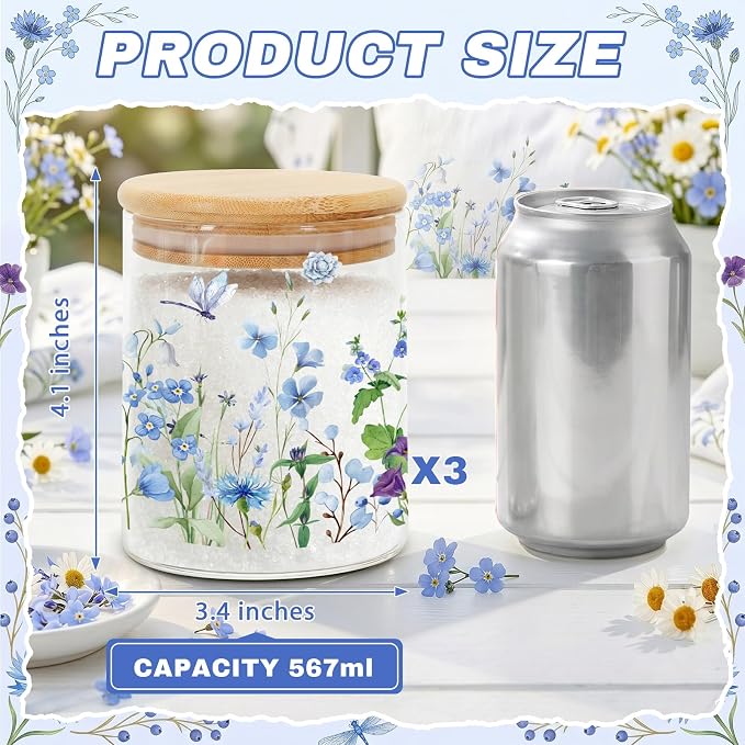 Wildflower Glass Storage Jars with Lids, Candy Cookie Jars, 3 Pcs | Spring Floral Canister Set for Kitchen Floral Airtight Candy Cookie Counter Containers Decor for Sugar Tea - Image 3