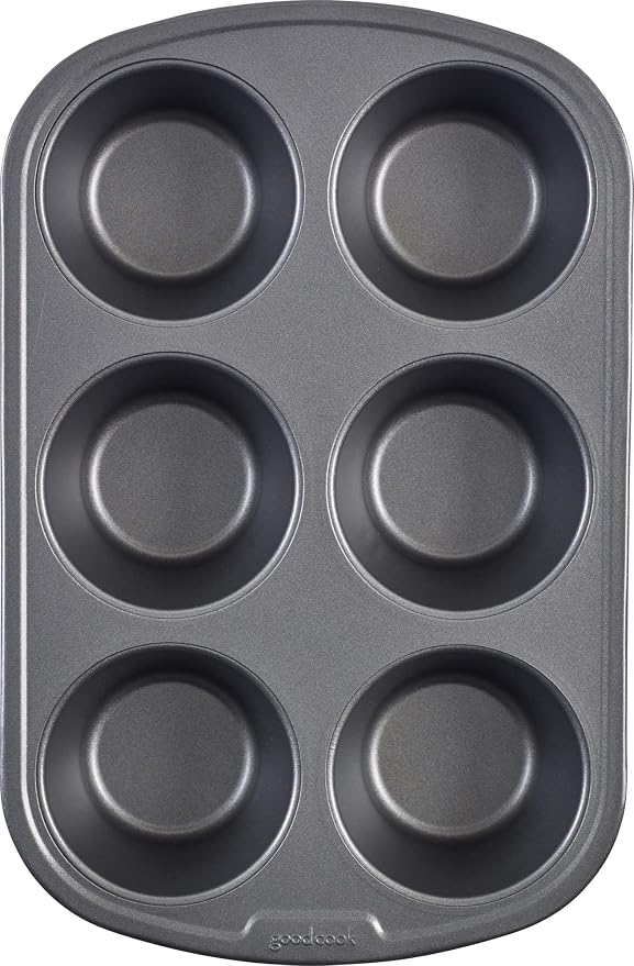 GoodCook Everyday Nonstick Steel Jumbo Texas Muffin Pan, 6-cup, Gray by GoodCook