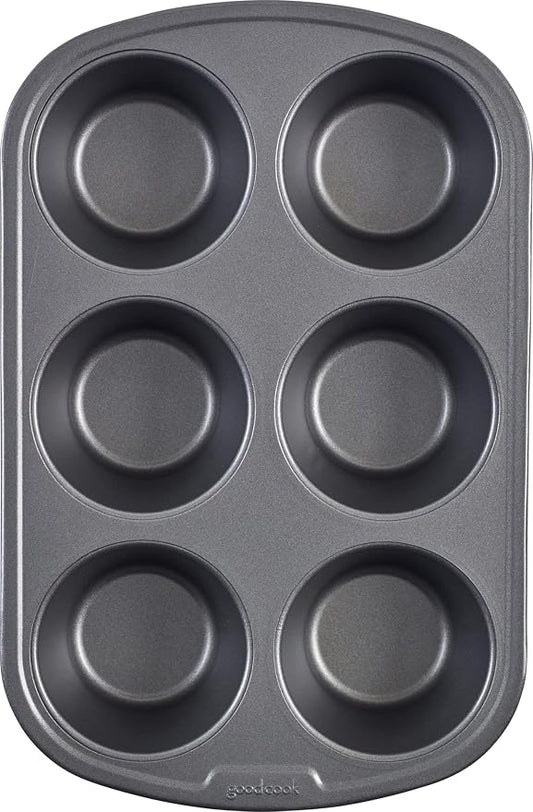 GoodCook Everyday Nonstick Steel Jumbo Texas Muffin Pan, 6-cup, Gray by GoodCook