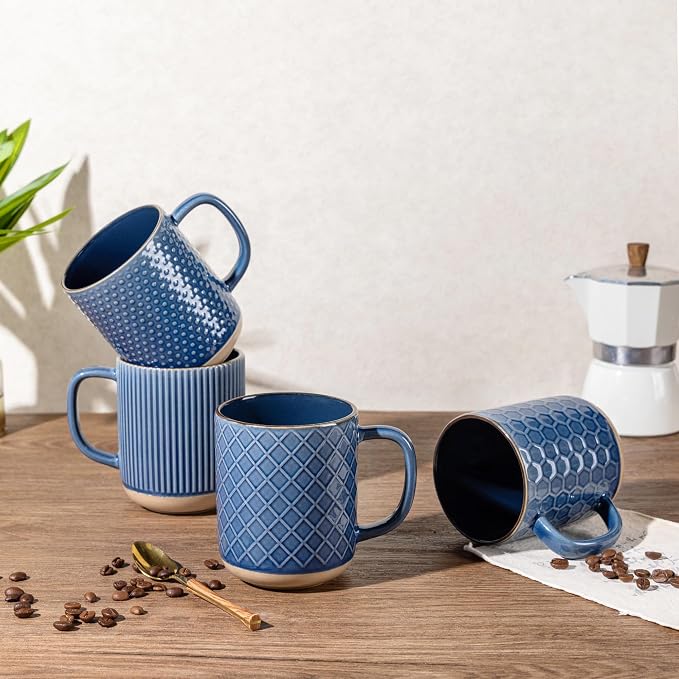 GBhome Large Coffee Mugs Set of 4, 16oz Handmade Stoneware Coffee Mugs Set with Large Handle for Cappuccino/Latte/Tea/Hot Cocoa, Dishwasher & Microwave Safe, Moonlight Blue - Image 6