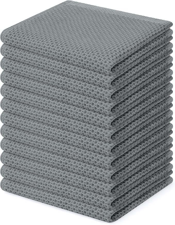Homaxy 100% Cotton Waffle Weave Kitchen Dish Cloths 12-Pack, Grey | 12 x 12 Inches, Ultra Soft Absorbent Dish Towels, Quick Drying Dish Rags with Hanging Loop by Homaxy