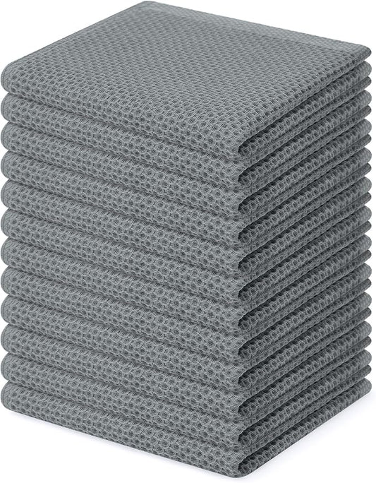 Homaxy 100% Cotton Waffle Weave Kitchen Dish Cloths 12-Pack, Grey | 12 x 12 Inches, Ultra Soft Absorbent Dish Towels, Quick Drying Dish Rags with Hanging Loop by Homaxy