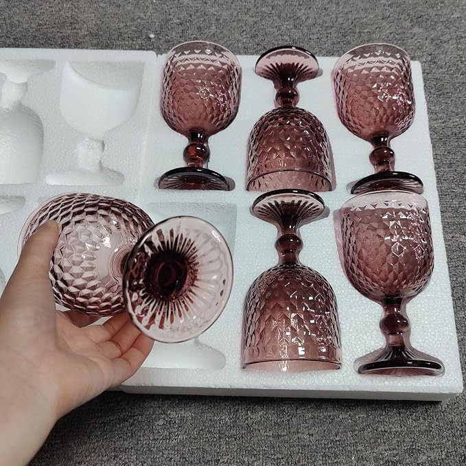 Taganov Purple Glass Goblet Colored Wine Cups Water Vintage Glassware set of 6 Pink Stemware 13.5 oz for Wedding Party Bar Housewarming Gift - Image 4