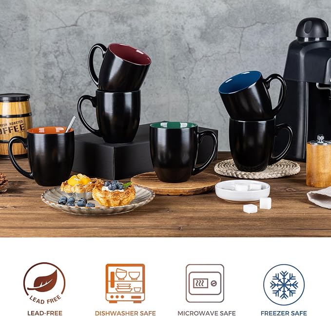 GBhome 12oz Coffee Mugs Set of 6,Ceramic Coffee Mugs for Man, Woman,Restaurant Modern Coffee Mugs Set with handle for Tea/Latte/Cappuccino/Milk/Cocoa. Dishwasher&Microwave Safe,Multi-Color,6 Pack - Image 3