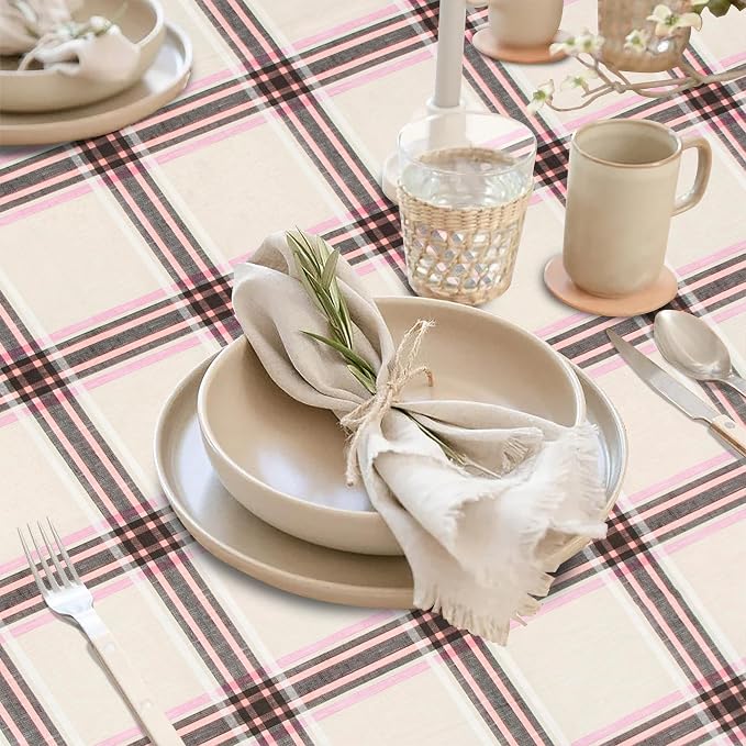 FIFTY FEET 70 * 52 Inch Rectangle Tablecloth, Vinyl Tablecloth with Flannel Backing for Rectangle Tables Waterproof, Spill Proof Plastic Picnic Table Cover for Dining/Camping/Indoor/Outdoor(Plaid-D) - Image 2