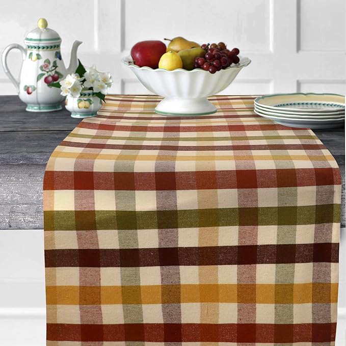 Urban Villa Table Runner Cotton Heavier Quality 14x72 Harvest Checks by CottonTrends