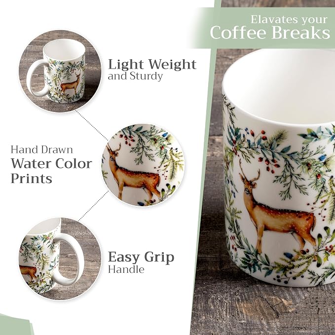 Maison d' Hermine Coffee Mug with Handles Tea Cups (12 Ounce, Pack of 1) | Fine Bone China Coffee Mugs for Hot Beverages Cappuccino Latte Home Restaurant Hotel Spring Summer -Holly Time - Biche - Image 5