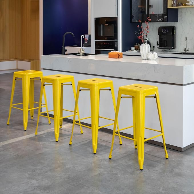30-inch Backless Metal Bar Stool Stackable Heavy-Duty Counter-Height Chair for Home Bars Patios Kitchen Islands Cafes Restaurants Bistros and Dining Areas for Indoor & Outdoor Use, Yellow - Image 5