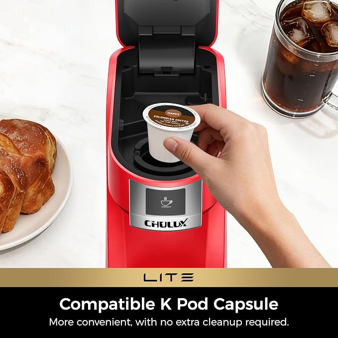 CHULUX Lite Single Serve Coffee Maker for K Cup with One Touch Brew, Red | Boiler Fast Heating System, Unique Split-Flow Nozzle, Designed for Standard Mugs, 5 to 12 oz Brew Sizes, Single Cup Reservoir - Image 3
