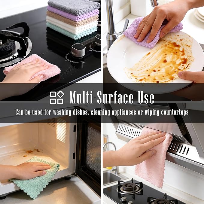 24 Pack Kitchen Dishcloths - Does Not Shed Fluff - Reusable Dish Towels, Dish cloths, Super Absorbent Coral Fleece Cleaning Cloths, Nonstick Oil Washable Fast Drying, 7 x 9 Inch (Multicolor) | Reusable Coral Fleece Cloths Washable Fast Drying and Easy ... - Image 6