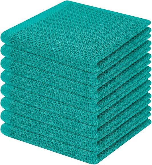 Homaxy 100% Cotton Waffle Weave Kitchen Dish Cloths 8-Pack, Teal | 12 x 12 Inches, Ultra Soft Absorbent Dish Towels, Quick Drying Dish Rags with Hanging Loop by Homaxy