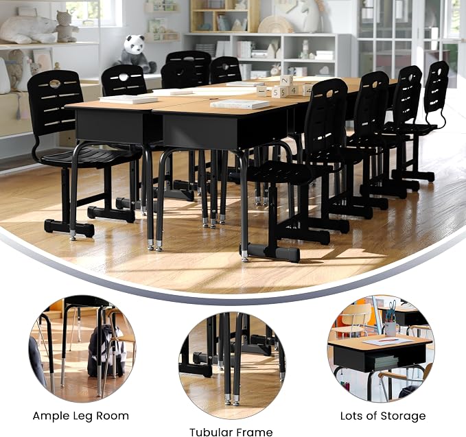 Flash Furniture Billie Open Front Student Desk for Classrooms or Remote Learning, Height Adjustable School Desk with Metal Book Box, Natural/Black - Image 6