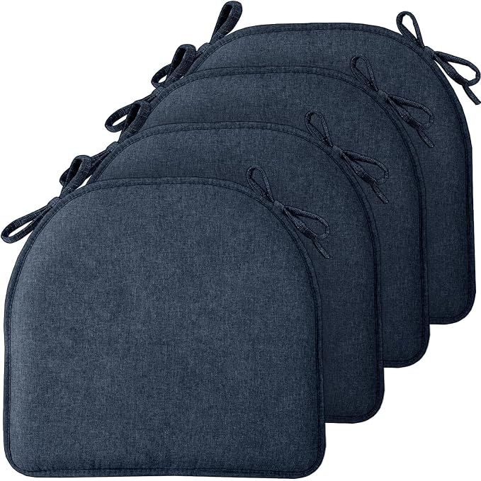 TushGuard Chair Cushions, 4 Pack Memory Foam Chair Pads, Blue | Dining Chair Pads with Fixed Straps, Thin Seat Cushion, Anti-Slip Kitchen Chair Cushion Set by TushGuardSeatCushonsPillows