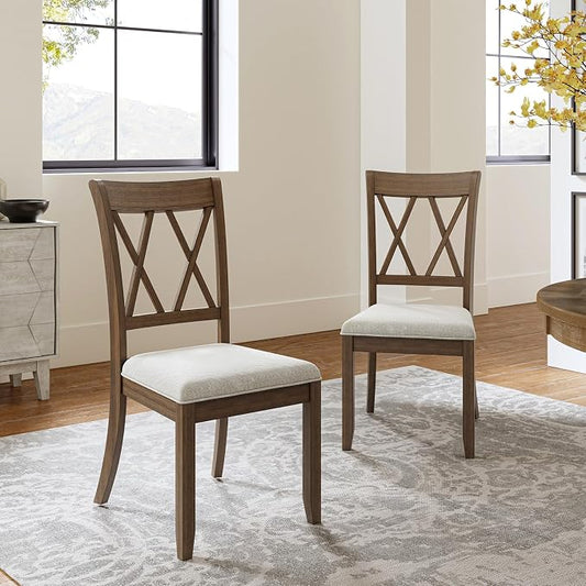 HULALA HOME Set of 2 Farmhouse Dining Chairs with Upholstered Cushion, Solid Wood Cross Kitchen Dining Room Chairs(Walnut) by HULALAHOME