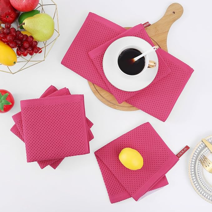 Homaxy 100% Cotton Waffle Weave Kitchen Dish Cloths 6-Pack, Hot Pink | 12 x 12 Inches, Ultra Soft Absorbent Dish Towels, Quick Drying Dish Rags with Hanging Loop - Image 7