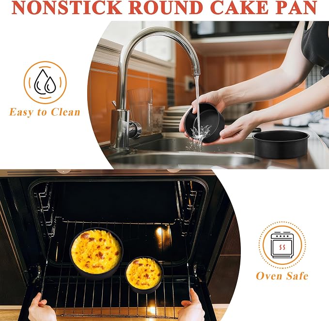 E-far Nonstick Cake Pan Set of 3, 5/7/9 Inch Stainless Steel Baking Pans Tins, Round Bakeware for Layer Cakes, Stainless Steel Core & Non-Toxic Coating, Straight Side & 2 Inch Deep - Image 7