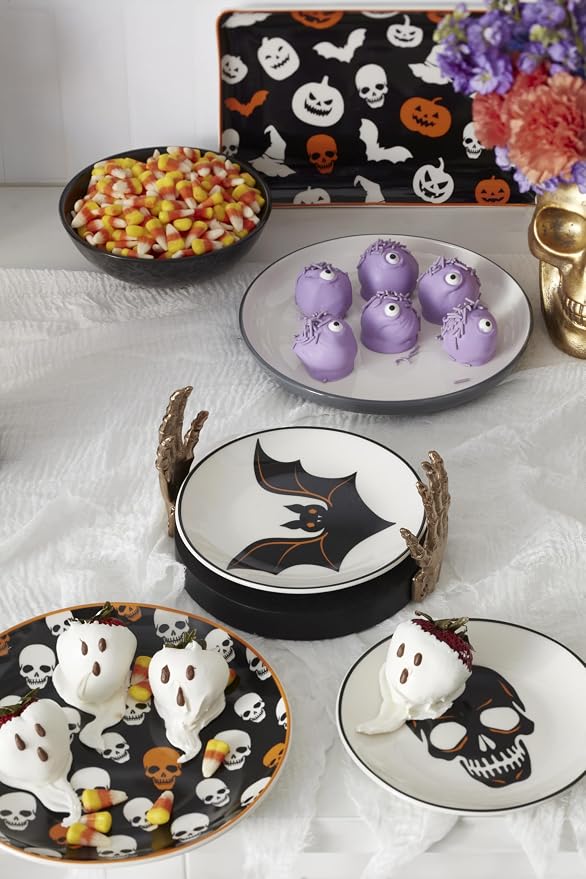 Oneida Vintro Halloween 4-Piece Accent Plates, Appetizer Plate Set for 4 | porcelain, hand wash recommended | also great as a halloween dessert plate for salad or bread, microwave safe - Image 7