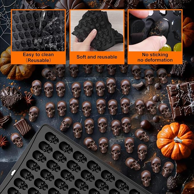 Mini Skull Molds Silicone, 100 Cavity Halloween Skull Chocolate Candy Mold | Mini Gummy Molds Skeleton for Ice Cubes, Biscuits, Cookies, Jelly, Cupcake Decorations, Pet Treats, Holiday Party, Non-Stick - Image 5